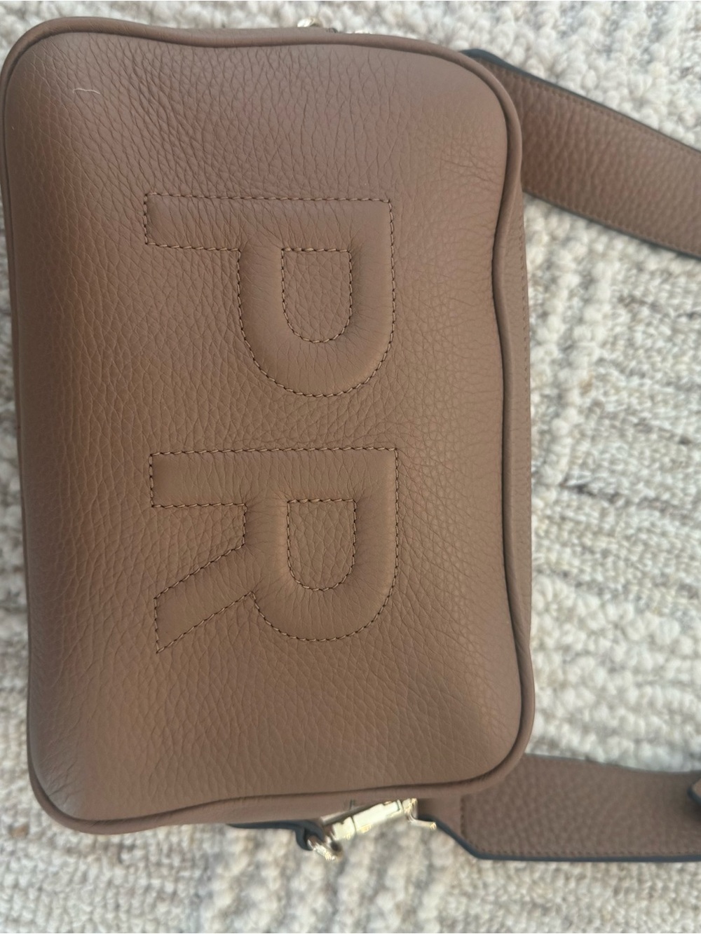 Crossbody Leatherology Camel color, monograme “PR”Embossed Crossbody Bag. Custom
